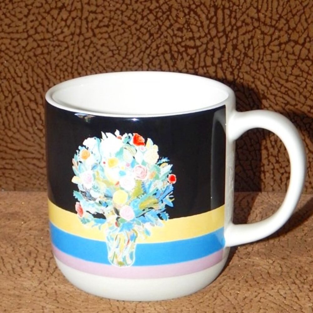 DEMDACO Original Art Floral Bouquet Black Artlifting Stoneware Coffee Mug New